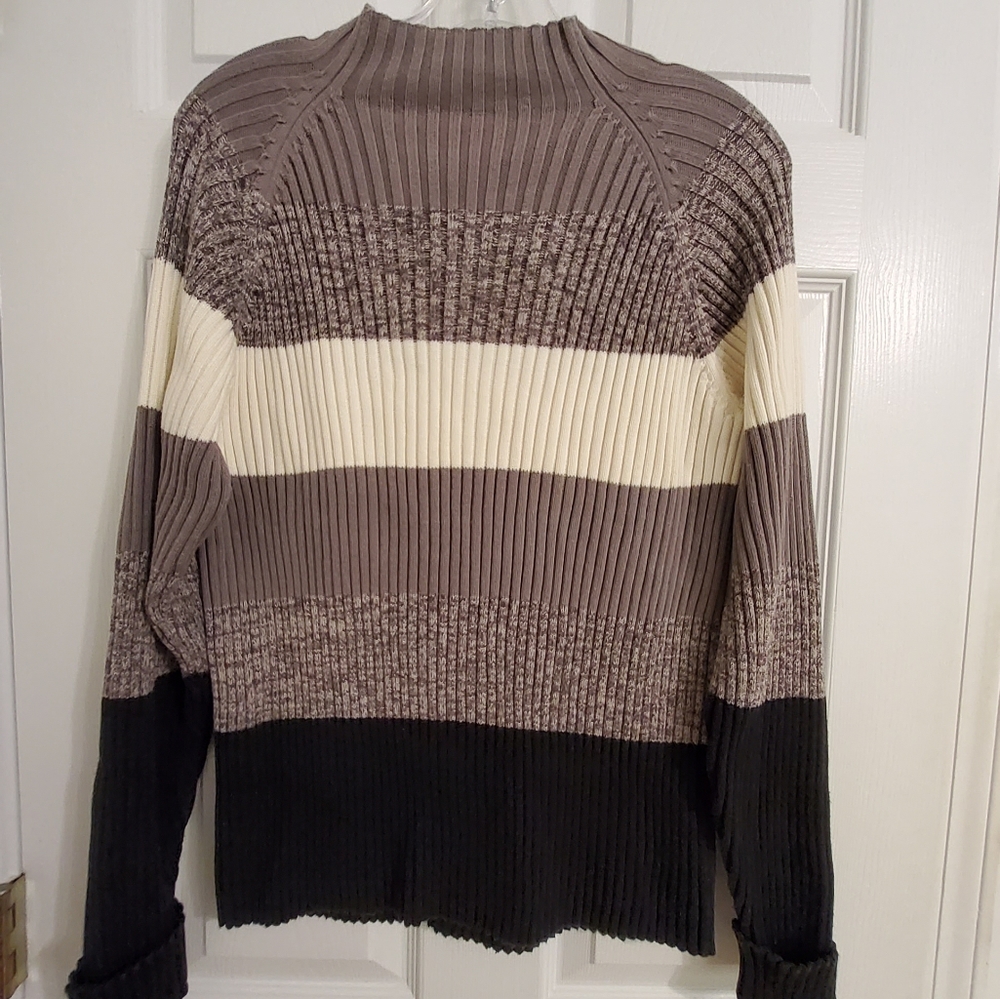 Parisian Works Size L Tan, cream and Black stripe long sleeve sweater